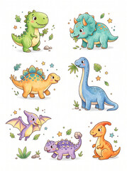 Fototapeta premium set of funny cartoon dinosaurs