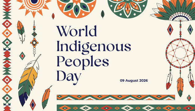 World indigenous peoples day celebration banner with traditional patterns
