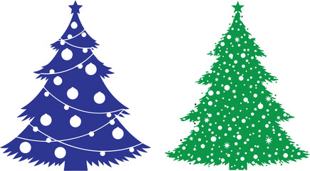 Decorated Christmas tree vector silhouettes in blue and green with stars and ornaments for holiday greeting cards and festive designs © NEYDI