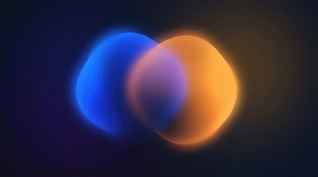 Abstract background featuring two glowing spheres of blue and orange light overlapping on a dark moody backdrop