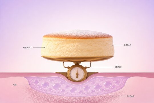 Souffle Cake on a Scale with Air Weight and Sugar Concept
