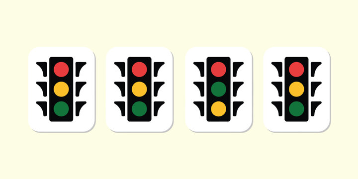 Traffic lights icon set featuring colored glyph filled semaphore symbols with red, yellow, and green signals for road safety, navigation, transportation, mobile apps, websites, and infographics 