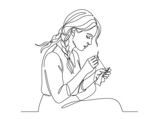 Obraz premium Woman eating - continuous line art illustration