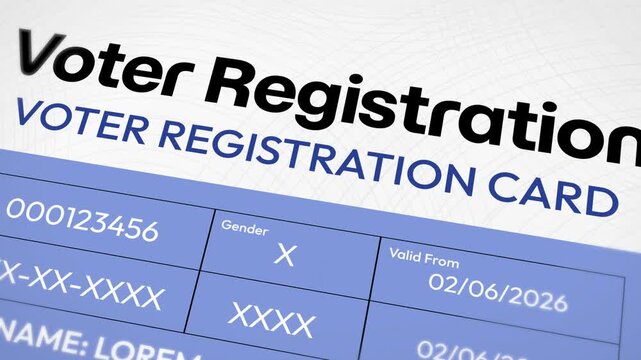 Voter registration card template with id number, gender, and validity date for election process. 4k animation for campaigns.