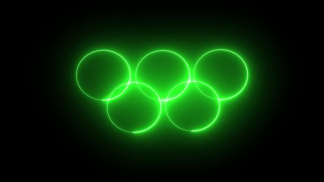 Abstract glowing green neon interlocking rings animation a light effect