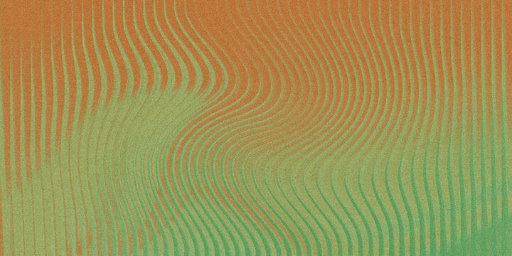 Warped parallel lines in orange and green gradient with subtle grain texture for abstract backgrounds