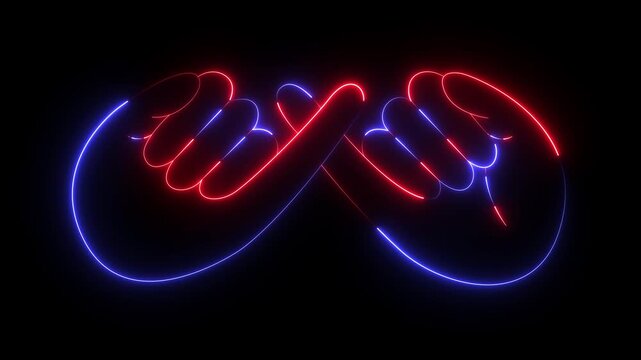 Glowing neon Pinky swear icon isolated on black background. friendship and loyalty icon featuring promise gesture symbols. animation