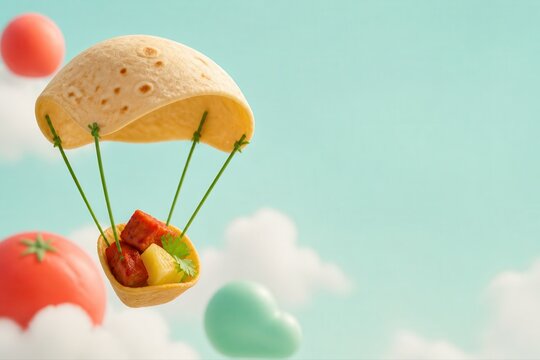 Floating Taco Parachute Dreamscape 3D Render