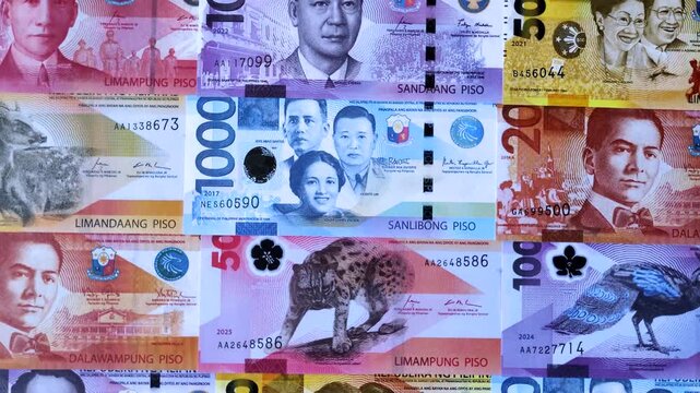 Philippines, Philippine peso banknotes and coins as a medium of trade and exchange. Philippine peso currency as a background for your design