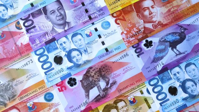 Philippines, Philippine peso banknotes and coins as a medium of trade and exchange. Philippine peso currency as a background for your design