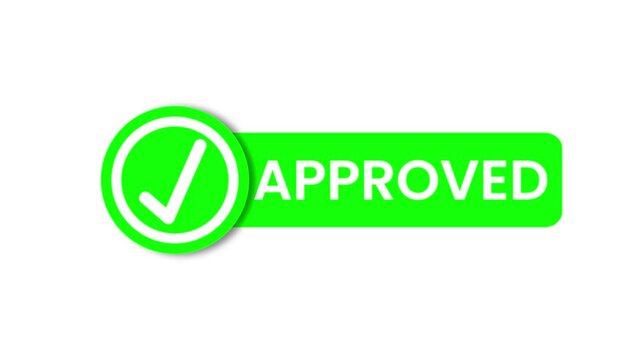 Approved stamp animation progressing from circle to label green background