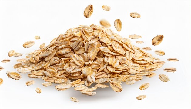 Falling Oat Flakes Isolated On White Background Cutout