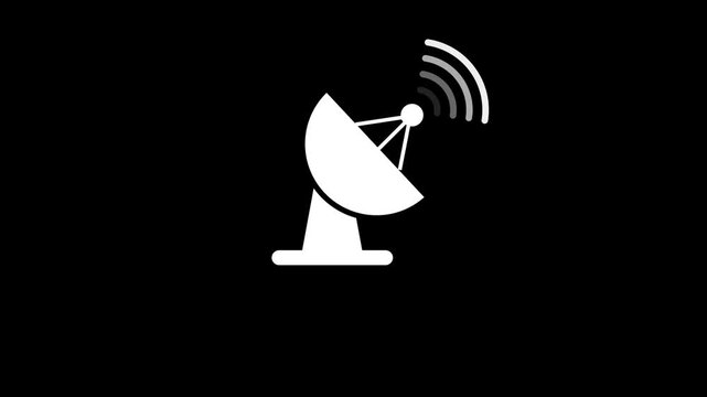 Satellite Dish Antenna Icon Animation Radio Wireless Signal Transmission Symbol Loop Isolated on black Background Motion Graphic
