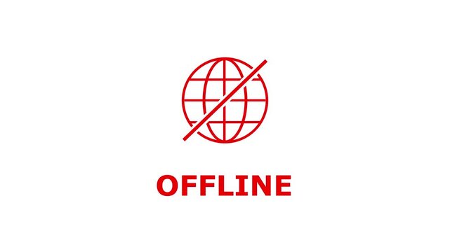 Red Offline Globe No Internet Connection Icon Animation Disconnected World Wide Web Symbol Loop Isolated on White Background Motion Graphic