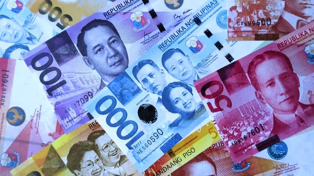 Philippines, Philippine peso banknotes and coins as a medium of trade and exchange. Philippine peso currency as a background for your design