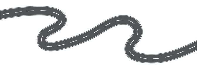 Obraz premium Horizontal asphalt road template. Winding road vector illustration. Seamless highway marking Isolated on background.