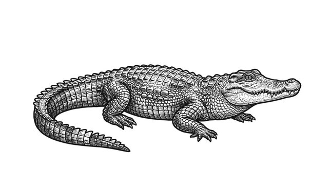 Vintage alligator woodcut reptile illustration