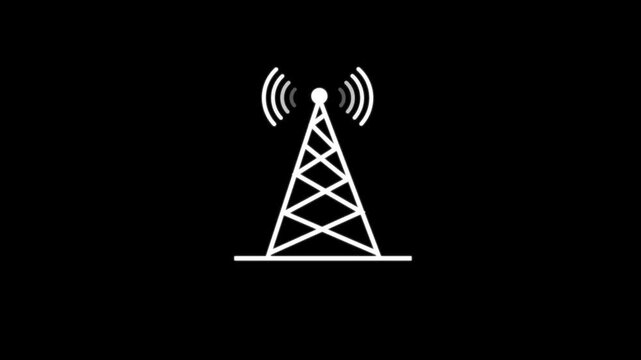 Antenna Signal Tower Icon Animation Radio Wireless Transmission Symbol Loop Isolated on black Background Motion Graphic Video