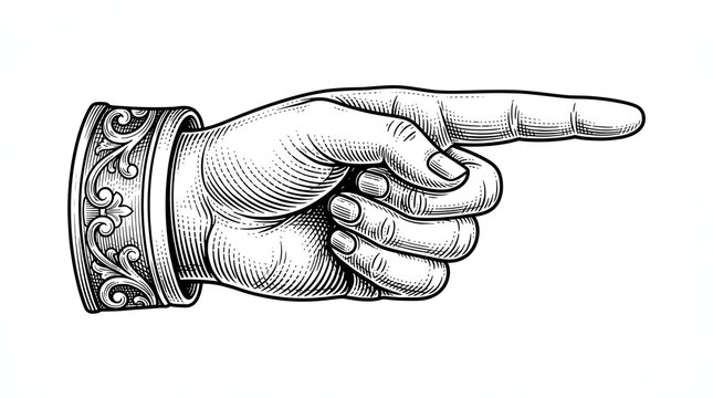 Vintage Pointing Hand Engraving Illustration with Classic Finger Gesture
