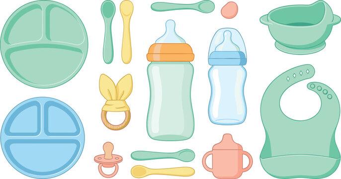Baby Feeding Items A Colorful Vector Illustration On White Background