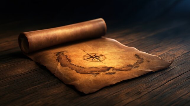 Ancient parchment rests on weathered wood