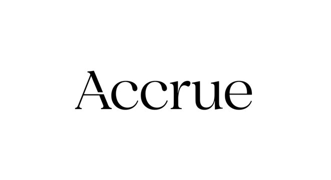 The word Accrue displayed in a classic serif typeface on a clean white background, representing financial growth.