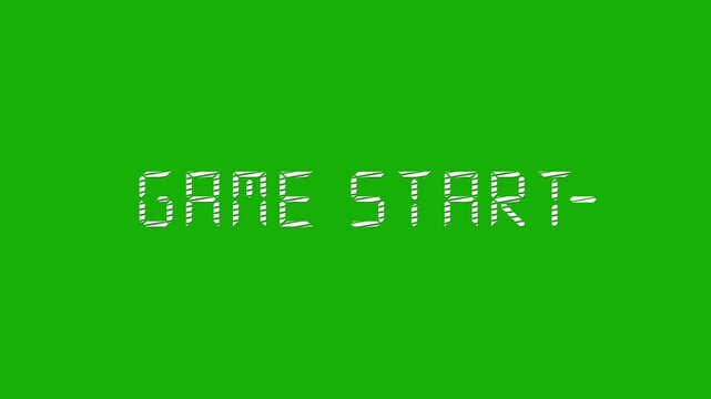 Retro video game start screen text animation with blinking cursor effect on green screen background.