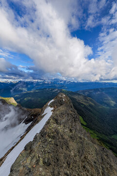 Mountain Summit Ridge Overlooking Alpine Valley and Cloudscape Near Chilliwack, British Columbia, Canada
