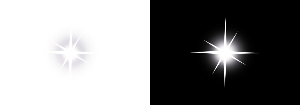 Abstract sparkling star light effect with glowing lens flare. Radiant luminous shine creates elegant highlight overlays for branding, presentations, festive graphics, and digital design. Clean vector 