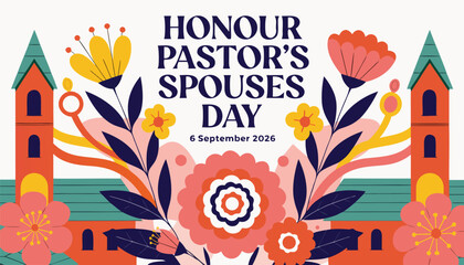 Honour pastors spouses day, 6 september 2026, floral greeting card © vectyx2