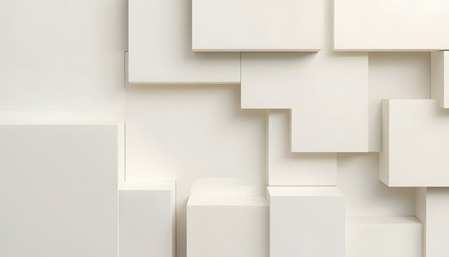 Abstract 3D geometric background with interlocking rectangular blocks in neutral cream tones