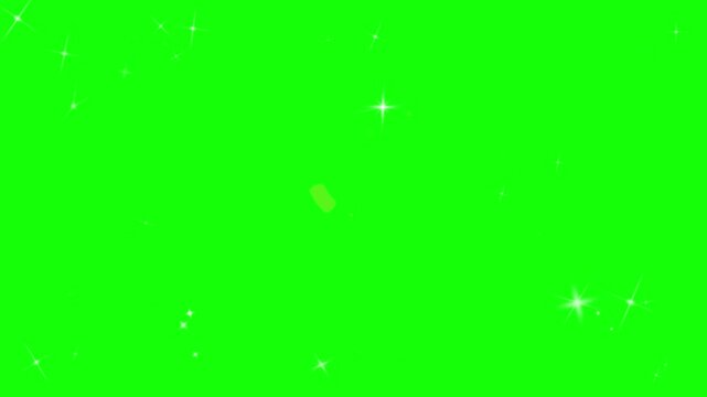 Repeating celestial sun icons featuring botanical details against vibrant green screen background with twinkling stars with patterns arranged horizontally background animated sparkling