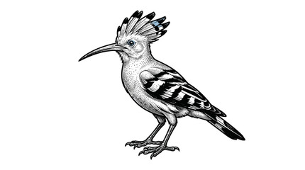 Detailed engraving of a crested hoopoe bird profile. © namir