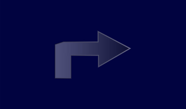 Right angle directional arrow with gradient effect vector illustration isolated on blue background for navigation and interface design
