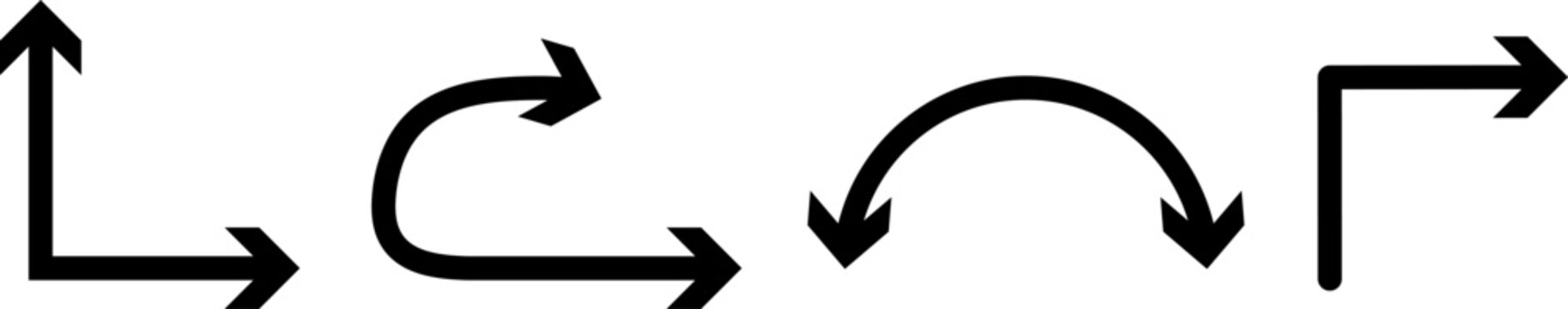 Black right angle and curved arrow bundle collection vector graphic design elements for direction way finding and flowchart