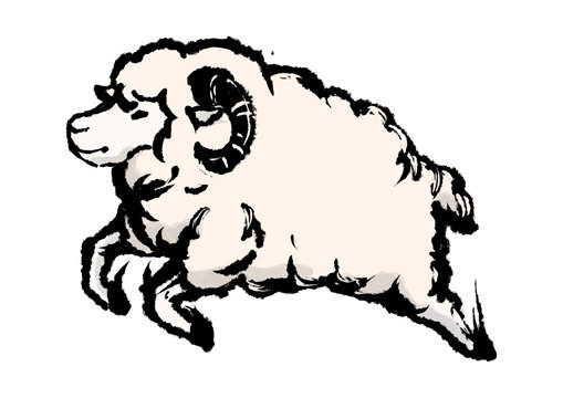 羊の墨絵イラスト