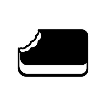 Black silhouette vector icon of a half-eaten ice cream sandwich with a bite mark. Simple graphic element for food, diet, and dessert themes.