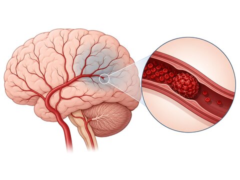 Ischemic Stroke Blood Clot Blocking Cerebral Artery Medical Illustration