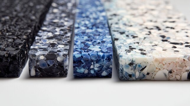 New materials made from recycled plastic pieces, showcasing sustainable innovation and circular design