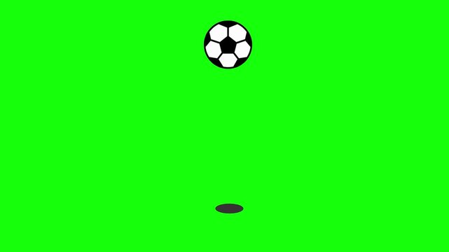 Classic black and white soccer ball bouncing in the center on a green screen. Perfect for sports, football, and fitness videos.