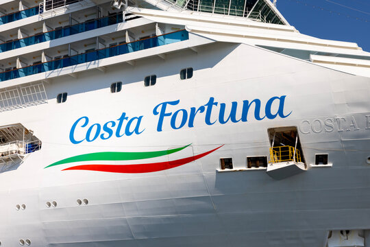 Istanbul, Turkey - July 22, 2026: Costa Fortuna cruise ship in Istanbul, Turkey. The cruise ship in the Istanbul Bosphorus.