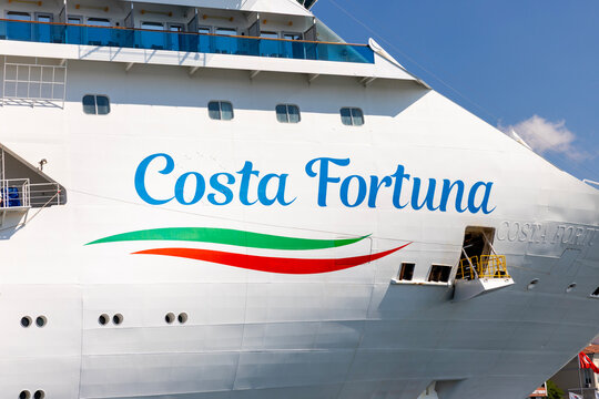 Istanbul, Turkey - July 22, 2026: Costa Fortuna cruise ship in Istanbul, Turkey. The cruise ship in the Istanbul Bosphorus.