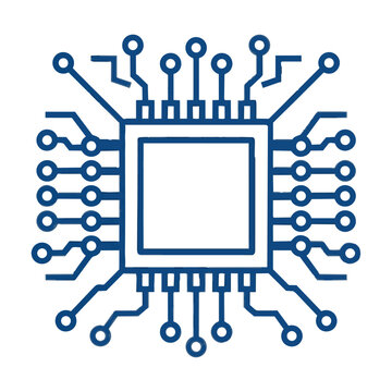 Minimalist cpu chip icon with symmetrical geometric circuit traces and contact nodes isolated on a white background modern technology concept