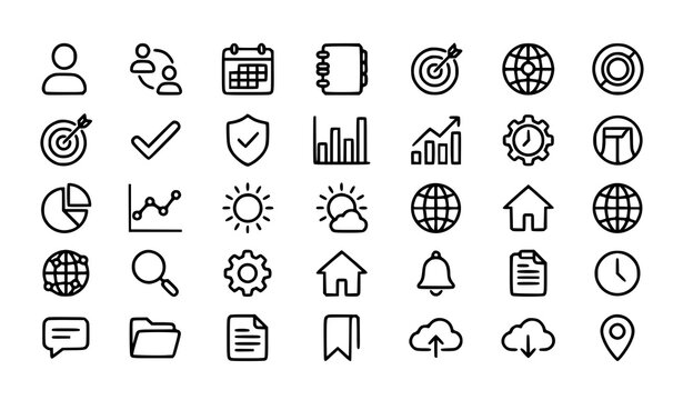 ui, interface, user, calendar, target, check, chart, globe, sun, analytics, dashboard, profile, settings, notification, search, cloud, folder, document, location, bookmark, icon, outline, linear, vect