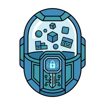 Cybersecurity Illustration with Digital Data and Access Key Symbol