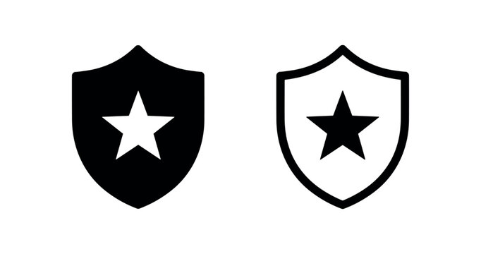 Security shield and star badge icon set