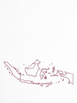 Indonesia Map Outline Drawn in a Clean Minimalist Red Line Style