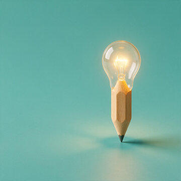 Inspiration Pencil with Glowing Light Bulb for Creative Design Ideas