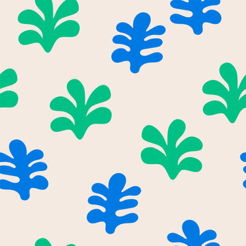 Seamless pattern with silhouettes of corals. Vector flat background. Abstract organic shapes