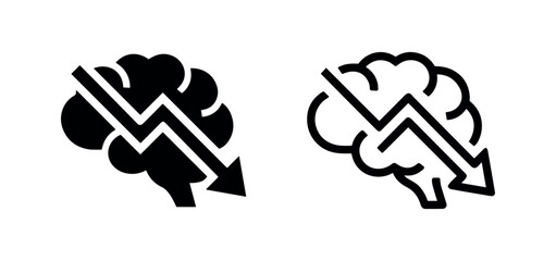 Naklejka na ściany i meble Mental decline icon, brain with a downward trending arrow symbolizing cognitive impairment.